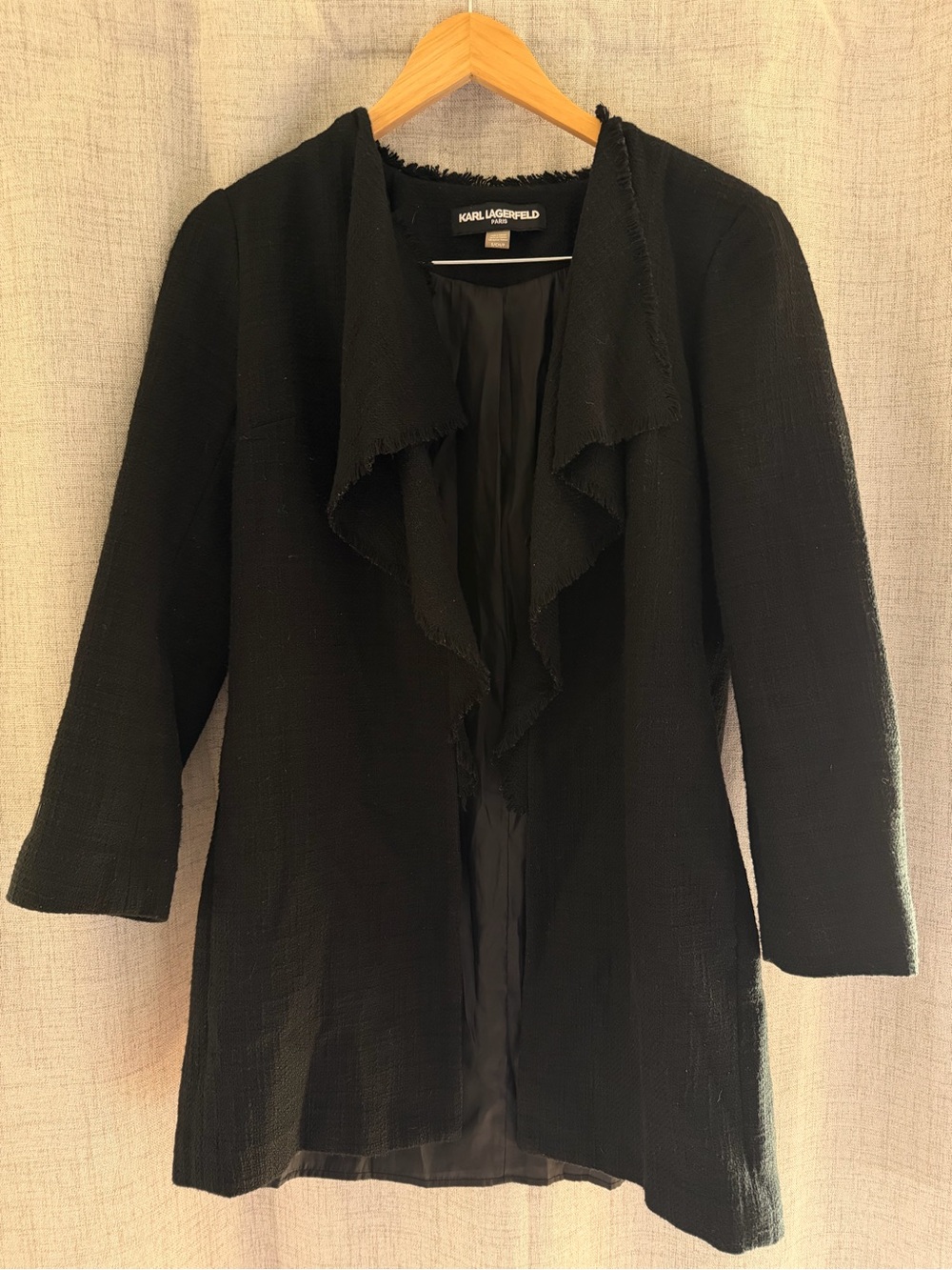 Karl Lagerfeld Black Open-Front Draped Blazer Jacket